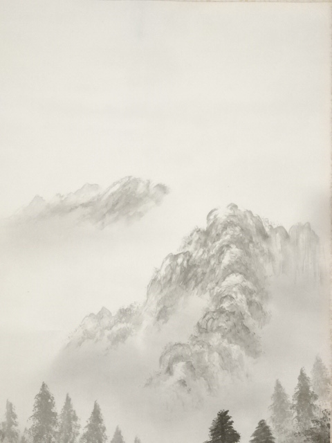 道具 ] - 道具 鈴木圭泉筆 水墨山水 肉筆絹本掛軸（共箱） | ネット